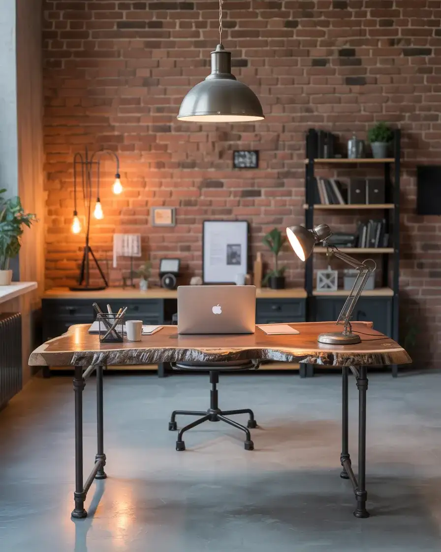 Industrial Pipe and Raw Wood Desk 1
