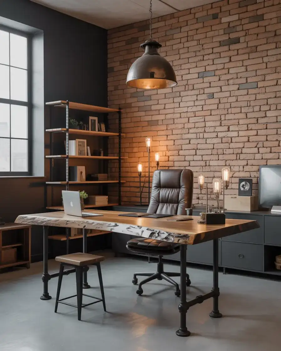 Industrial Pipe and Raw Wood Desk 2
