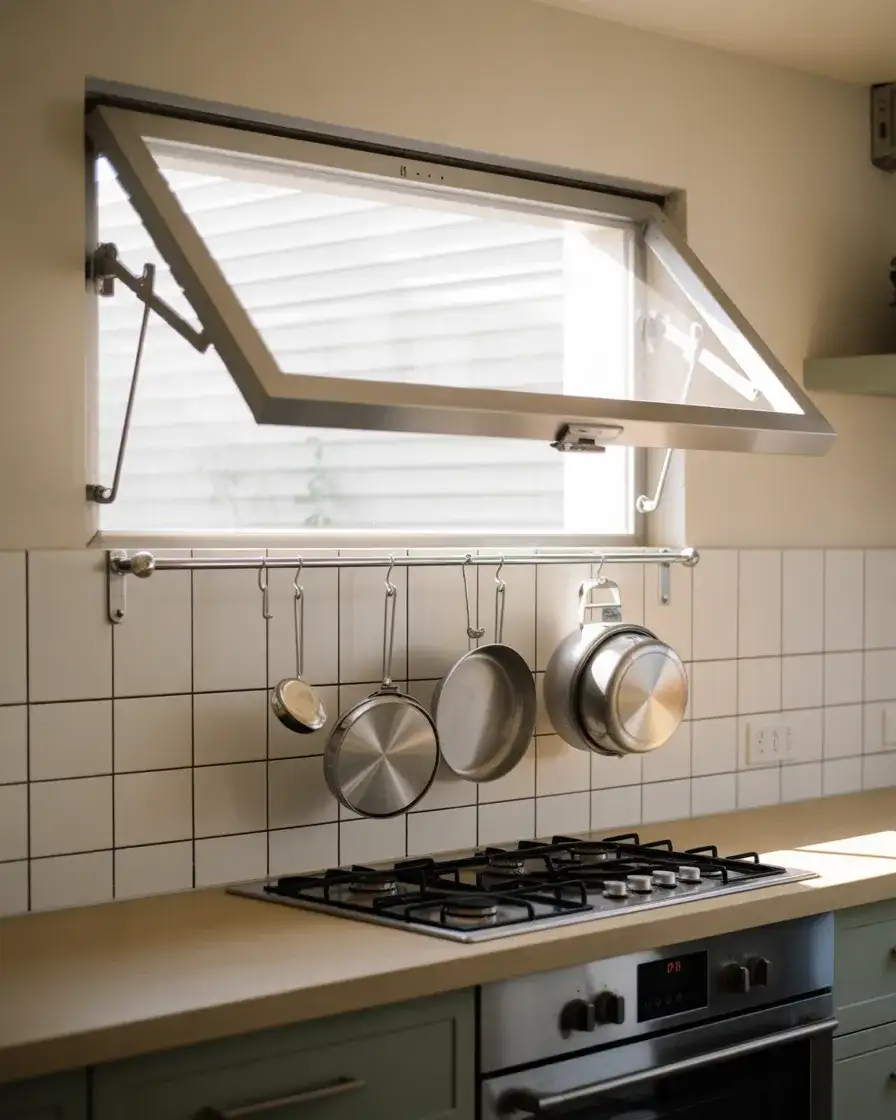 Industrial Steel Awning Window Above Stove 2