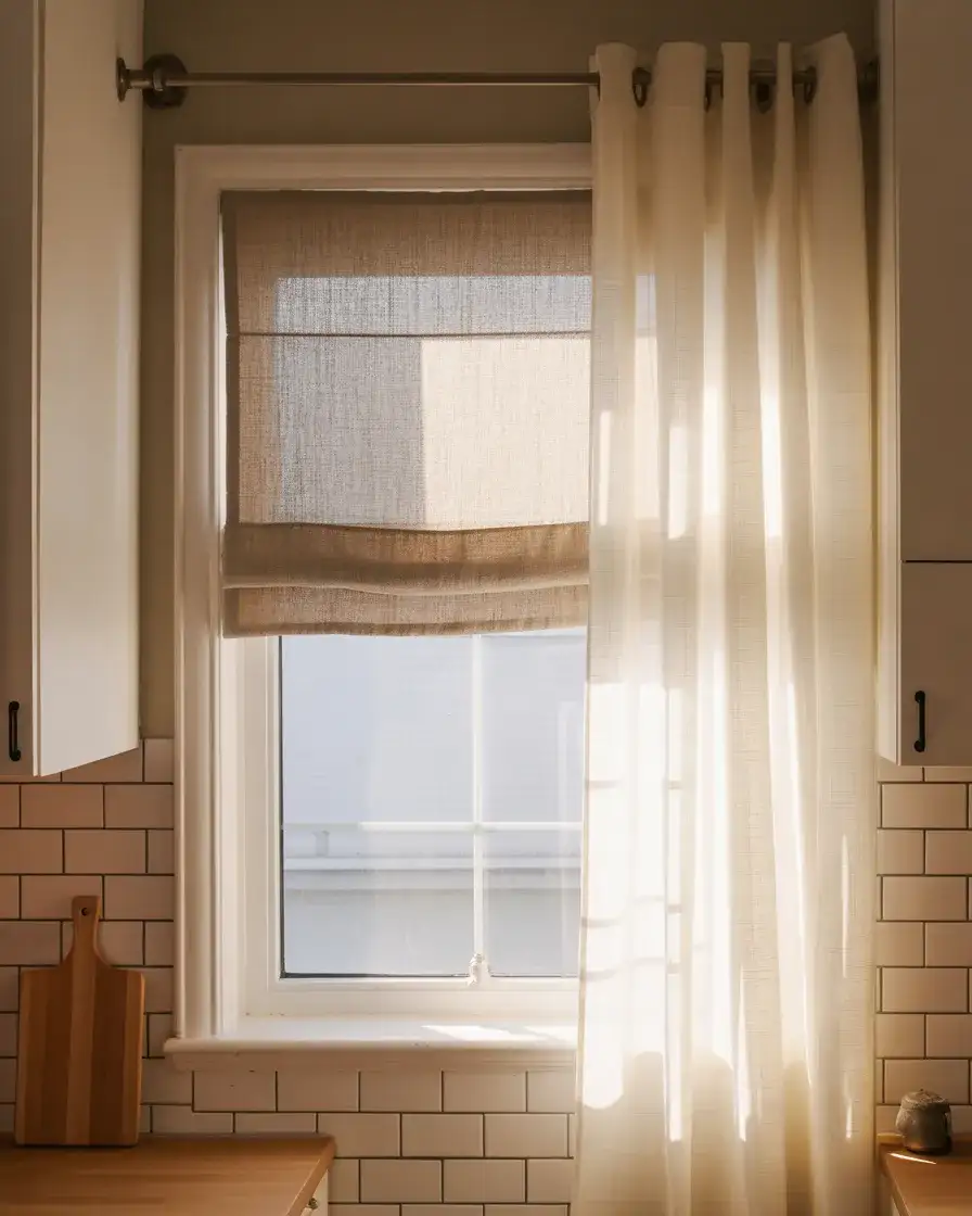 Layered Roman Shade and Sheer Panel 1