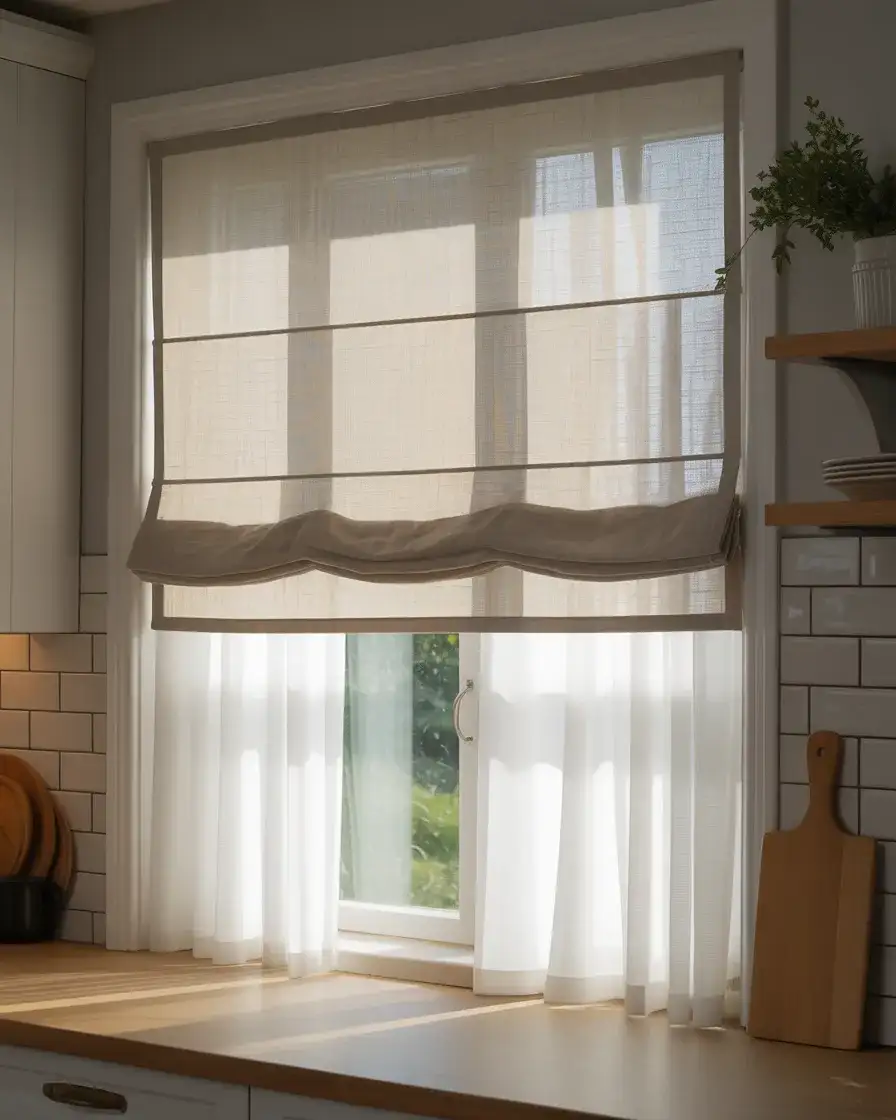 Layered Roman Shade and Sheer Panel 2