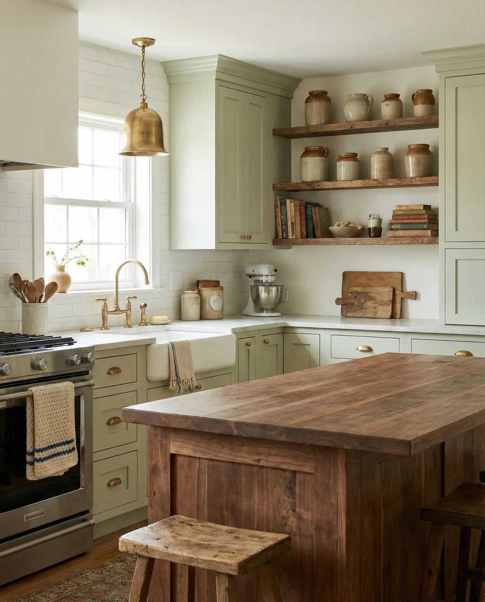 Light Green and Wood Kitchen with Vintage Touches 2
