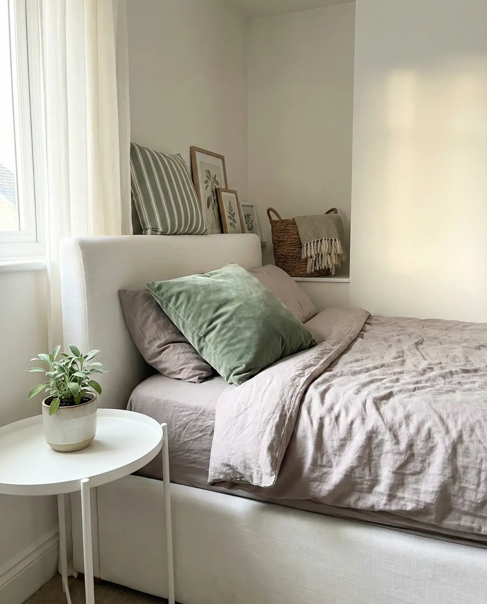 Light Grey Pink and Sage Green White Bedroom 1