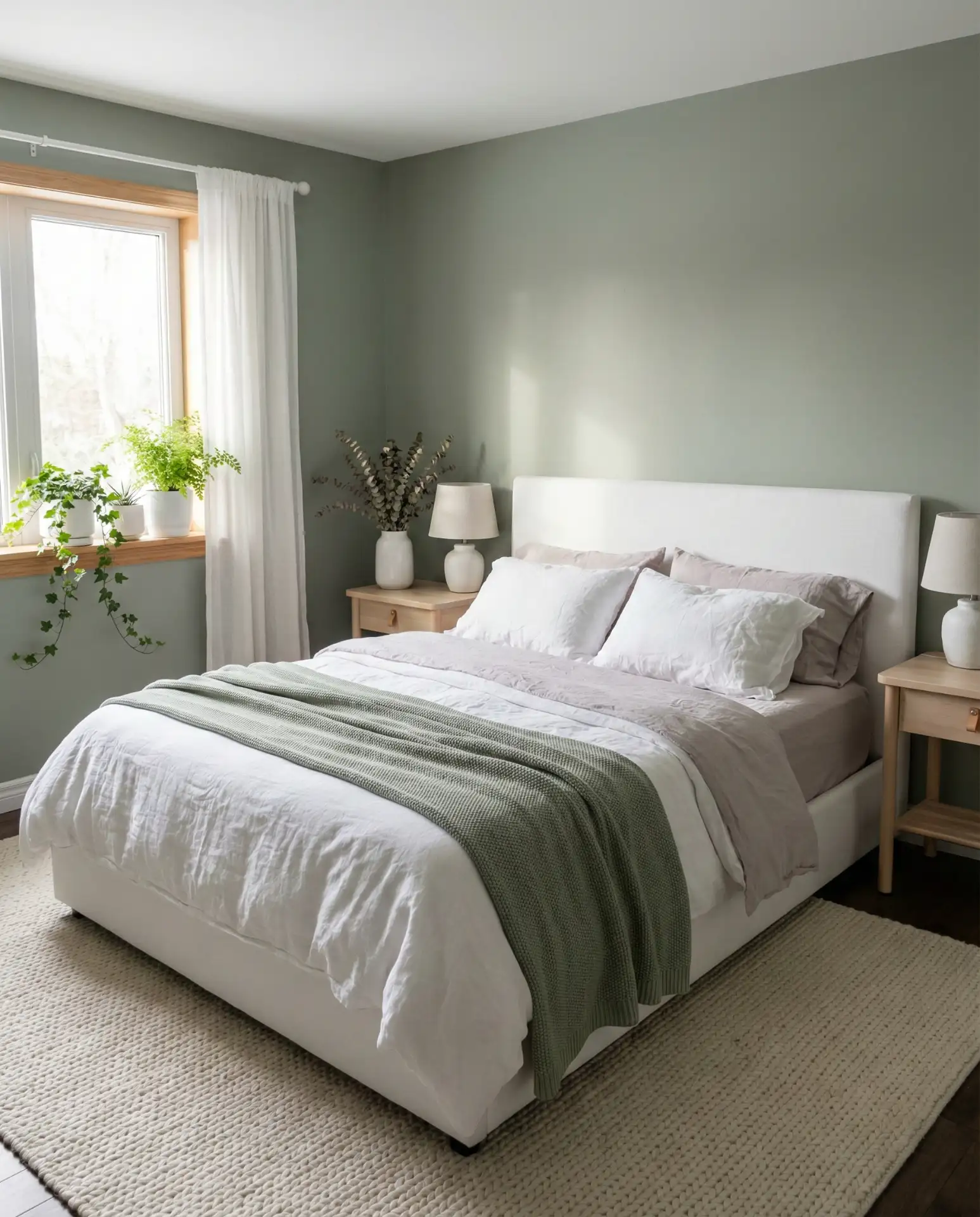 Light Grey Pink and Sage Green White Bedroom 2