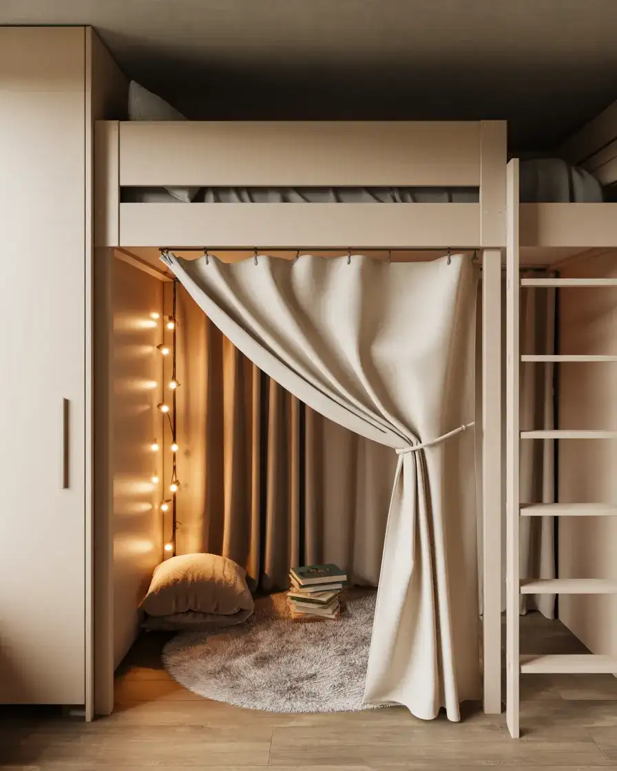 Loft Bunk Beds With Privacy Nooks Built Into the Lower Level 2