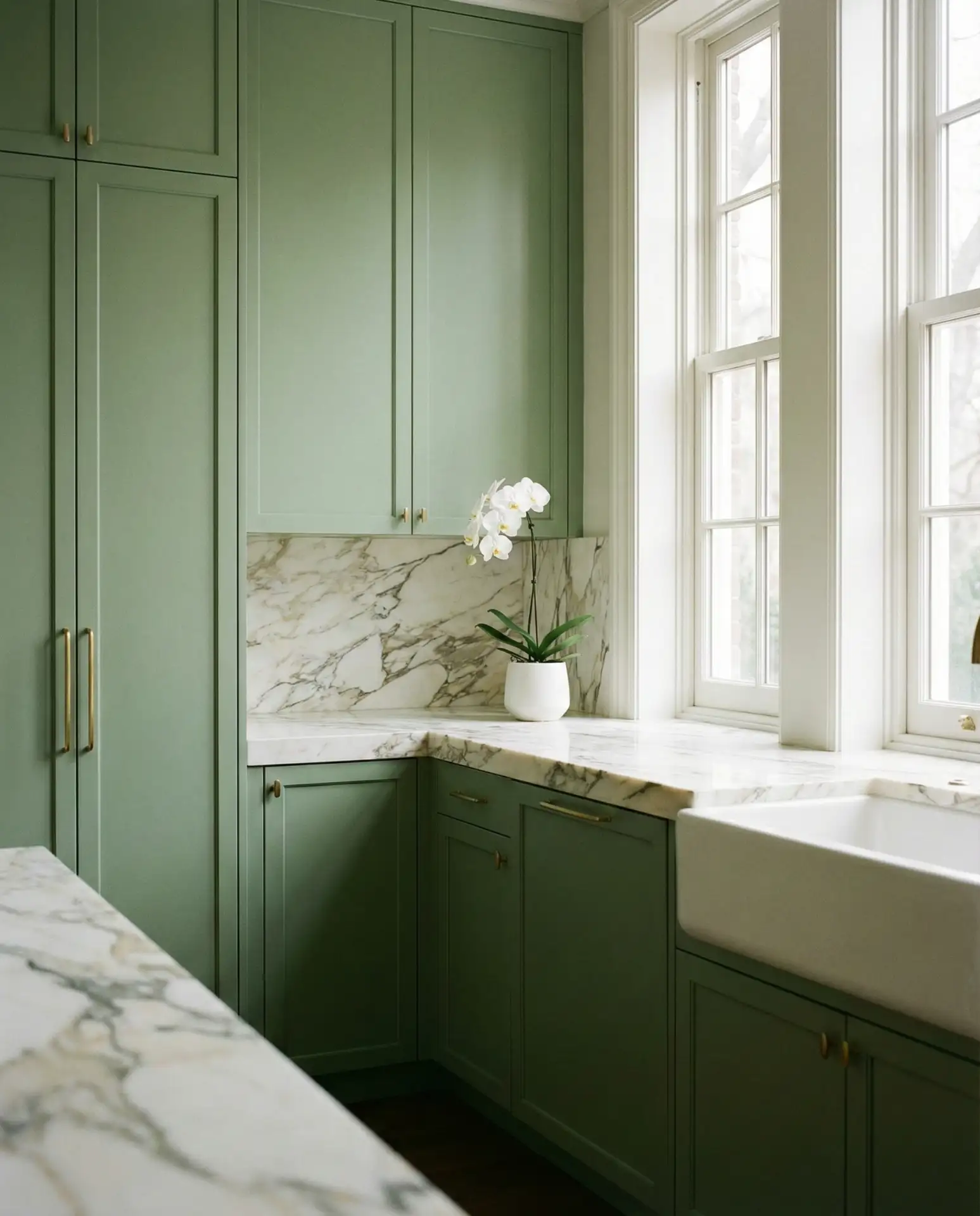 Luxury Pista Green Kitchen with Marble 1