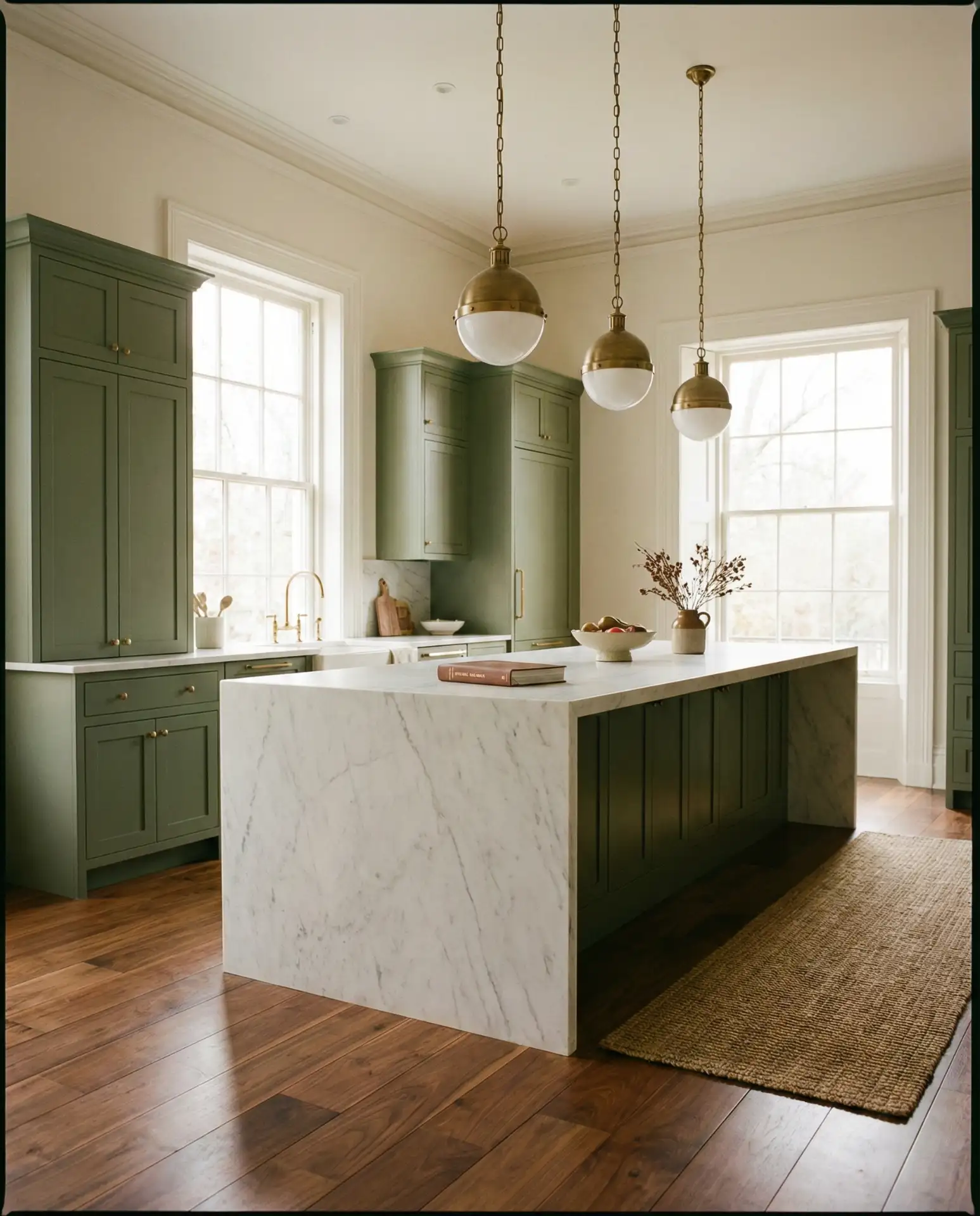 Luxury Pista Green Kitchen with Marble 2
