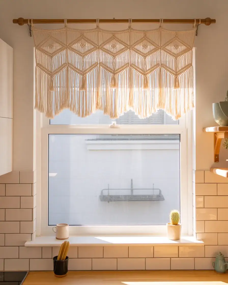 Macrame Valance Over Bare Glass 2