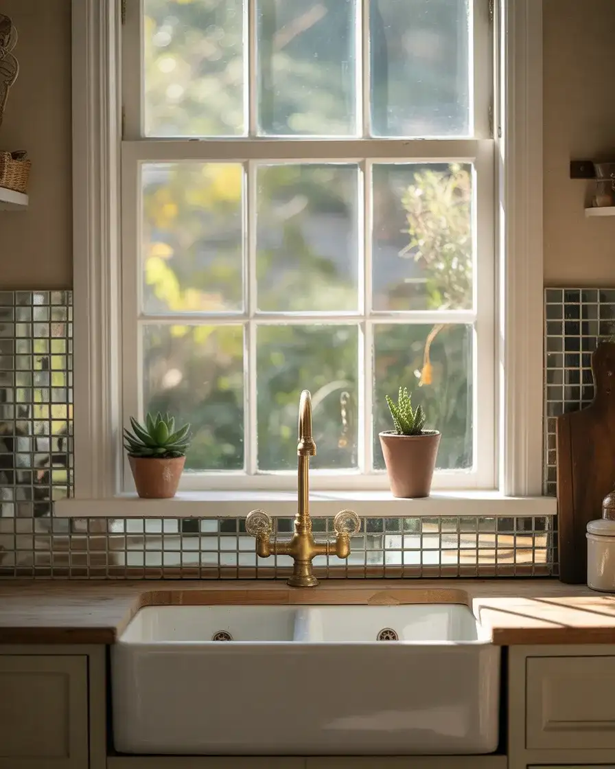 Mirrored Backsplash Reflecting Garden Views 1