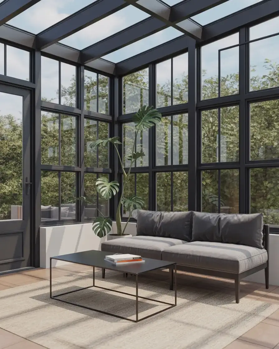 Modern Black Frame Windows with Minimalist Furnishings 1