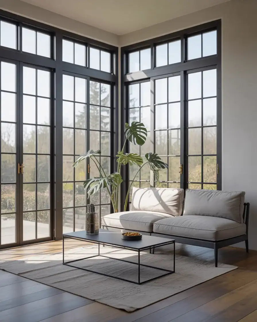 Modern Black Frame Windows with Minimalist Furnishings 2