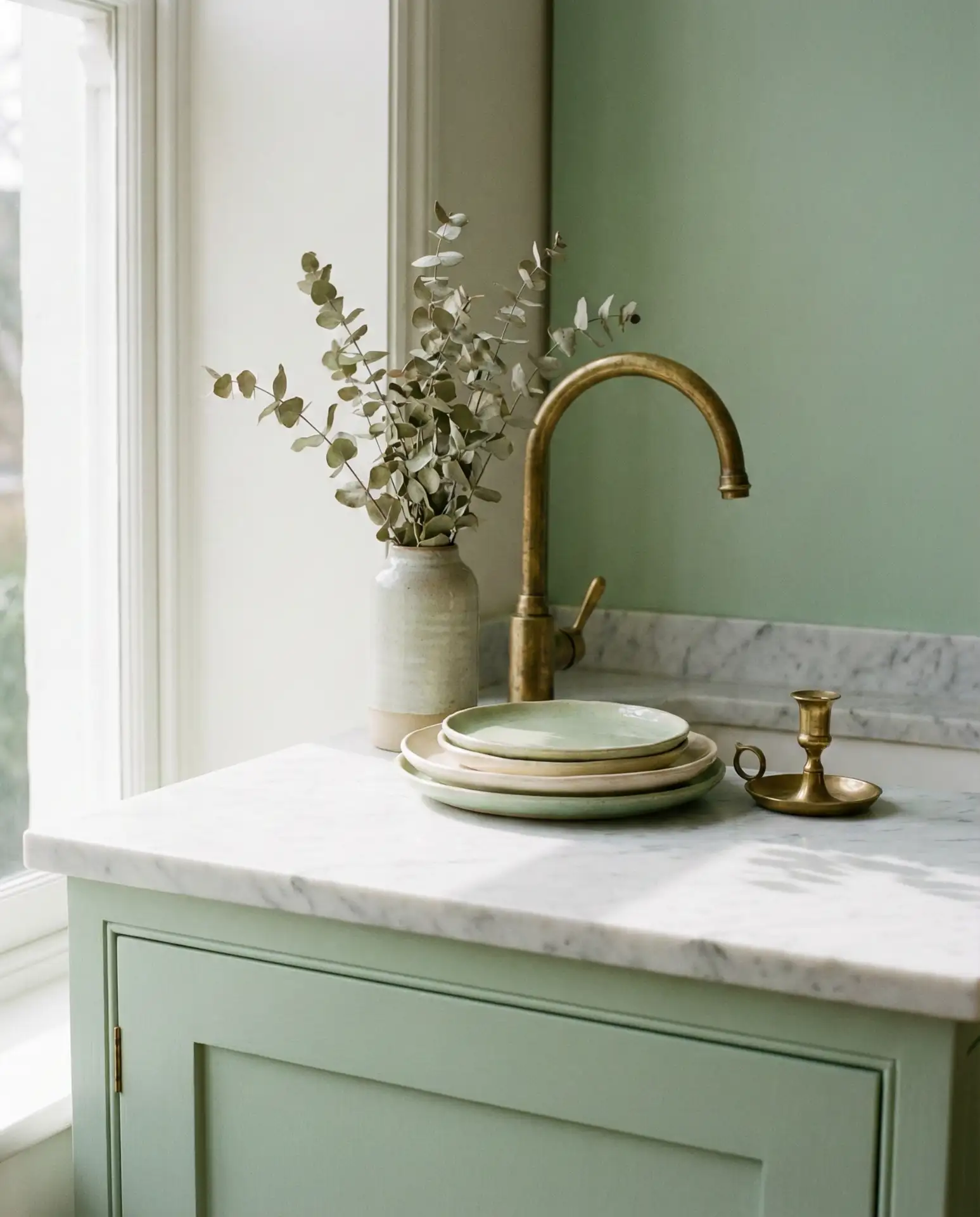 Modern Light Green Kitchen with Polished Concrete 2