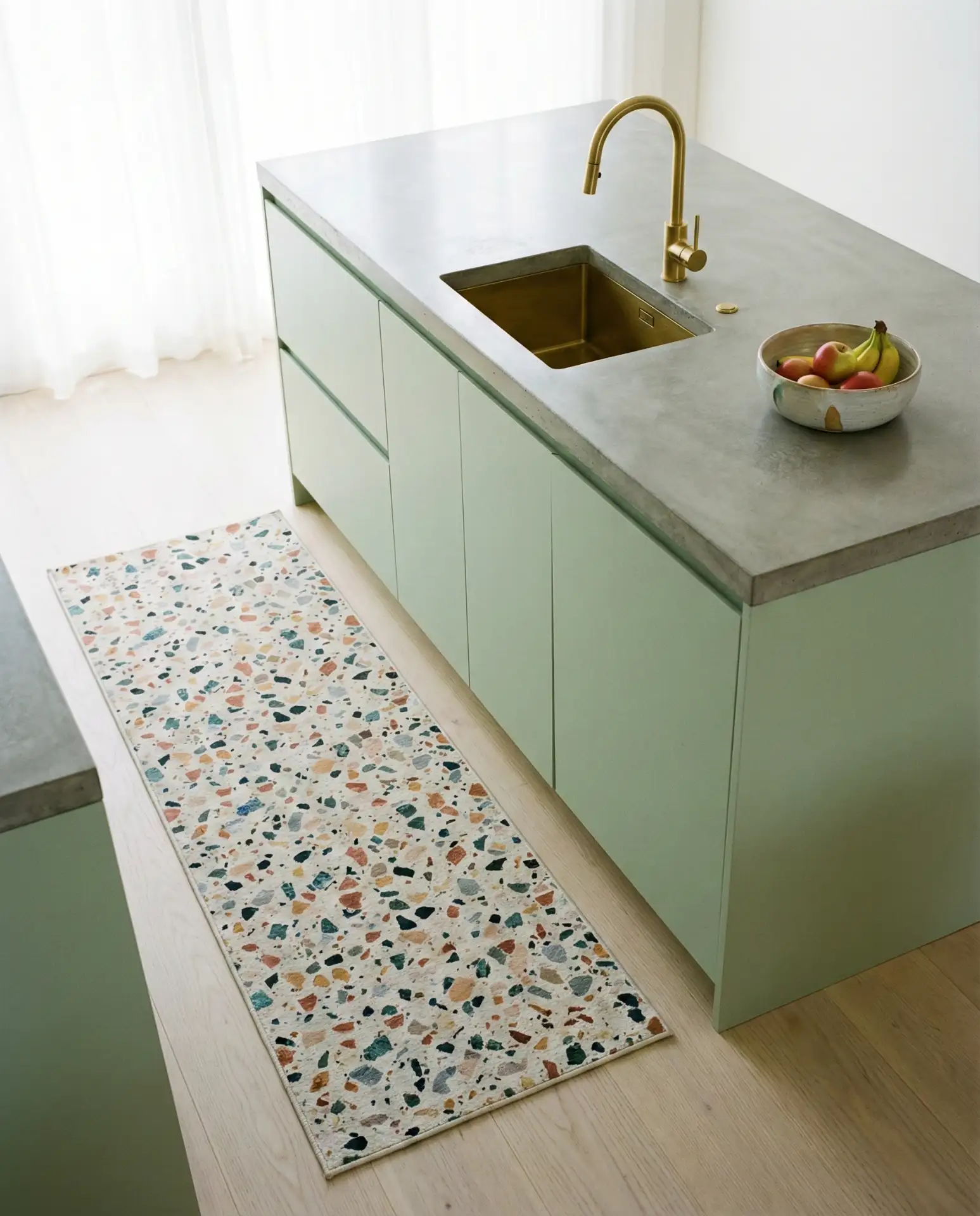 Modern Light Green Kitchen with Terrazzo Floors 2