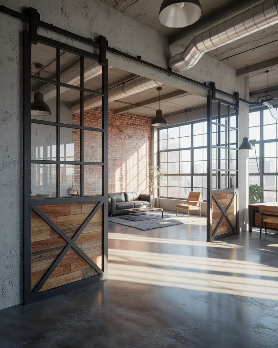 Modern Sliding Door with Metal Frame for an Industrial Loft 1