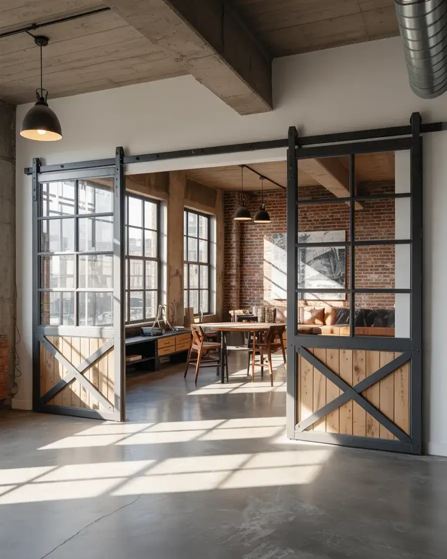 Modern Sliding Door with Metal Frame for an Industrial Loft 2