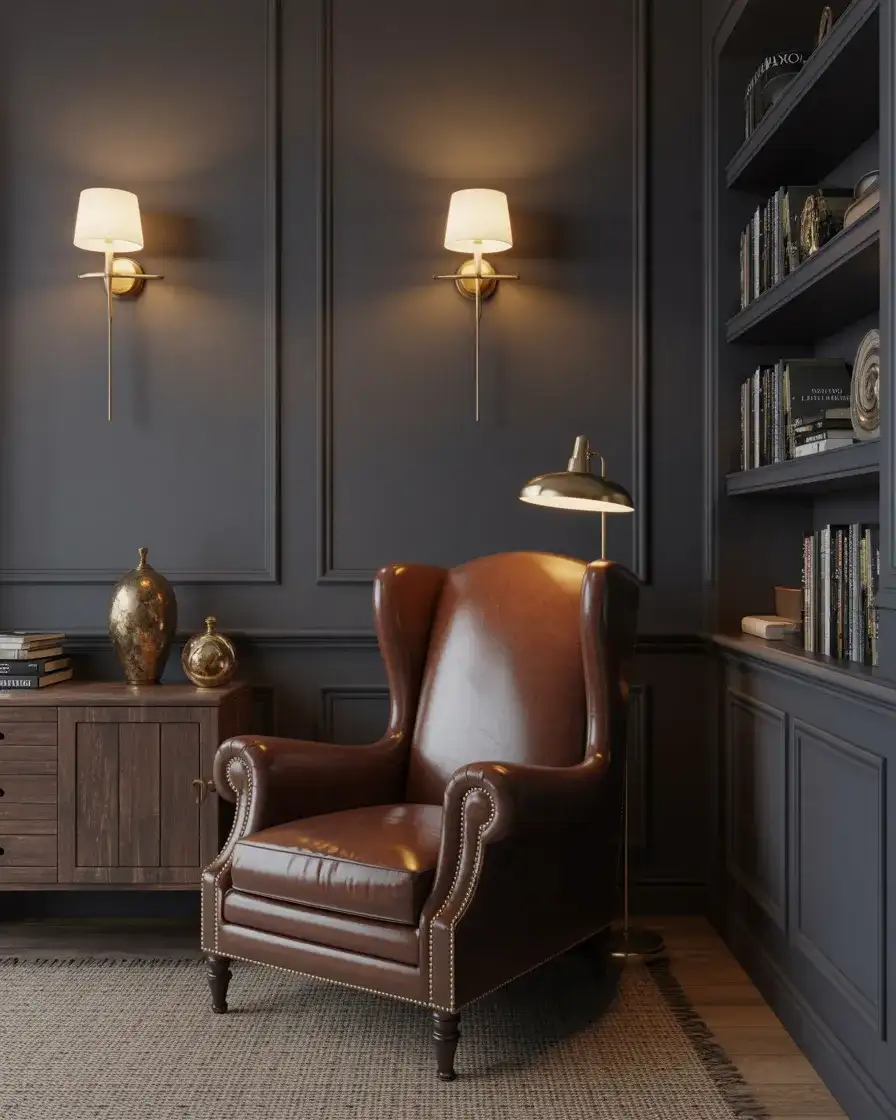 Moody Dark Walls with Brass Accents 1