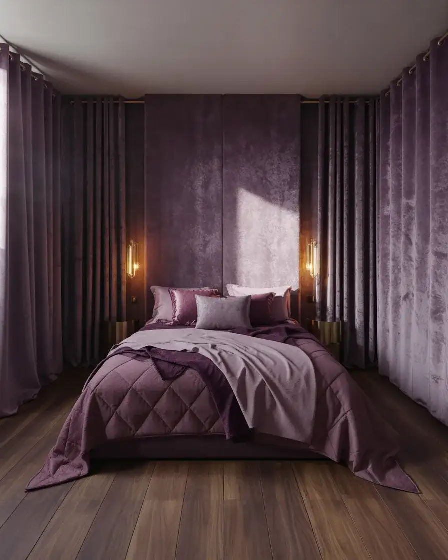 Moody Plum Walls with Velvet Layers 1