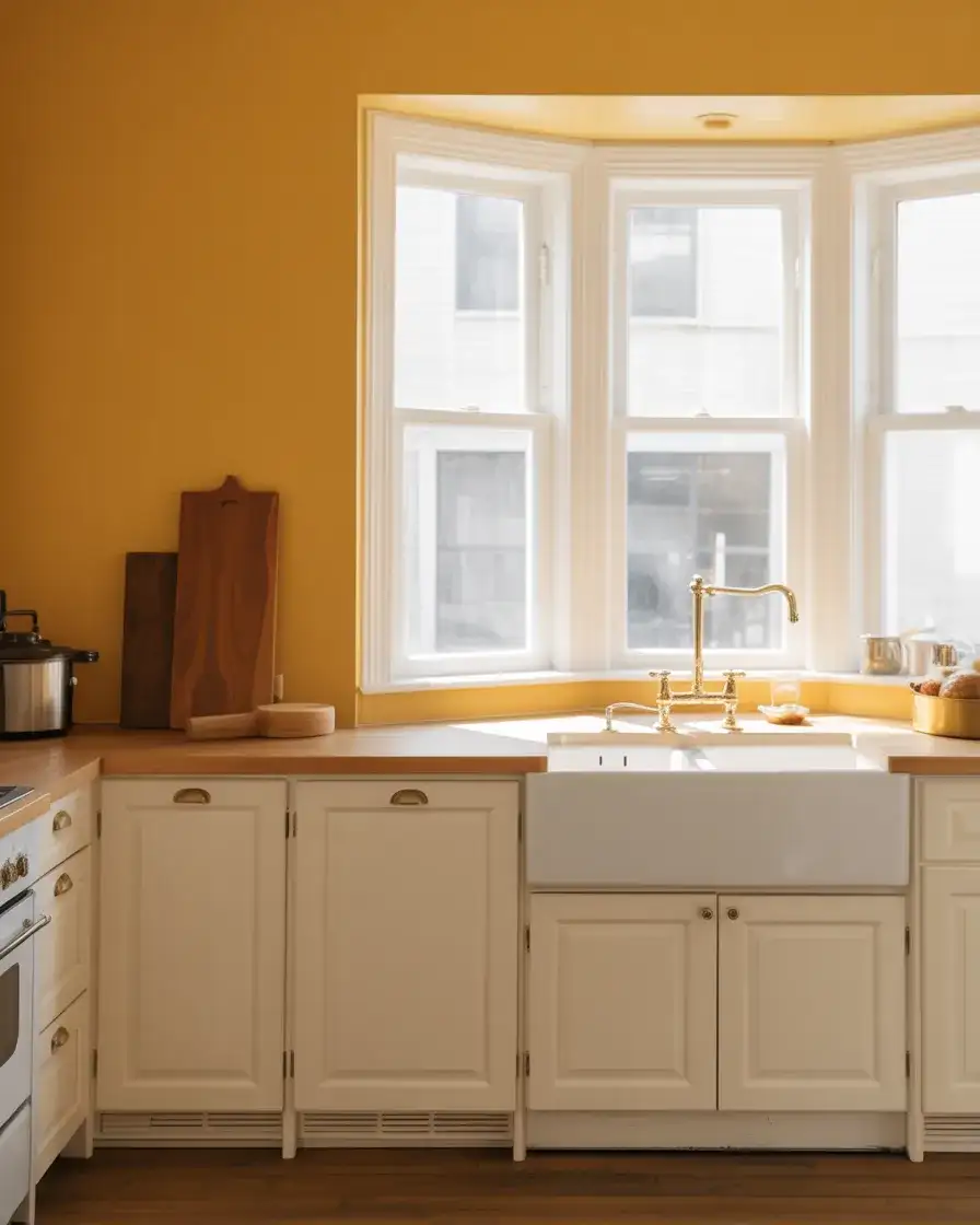 Mustard Walls With White Cabinets 1