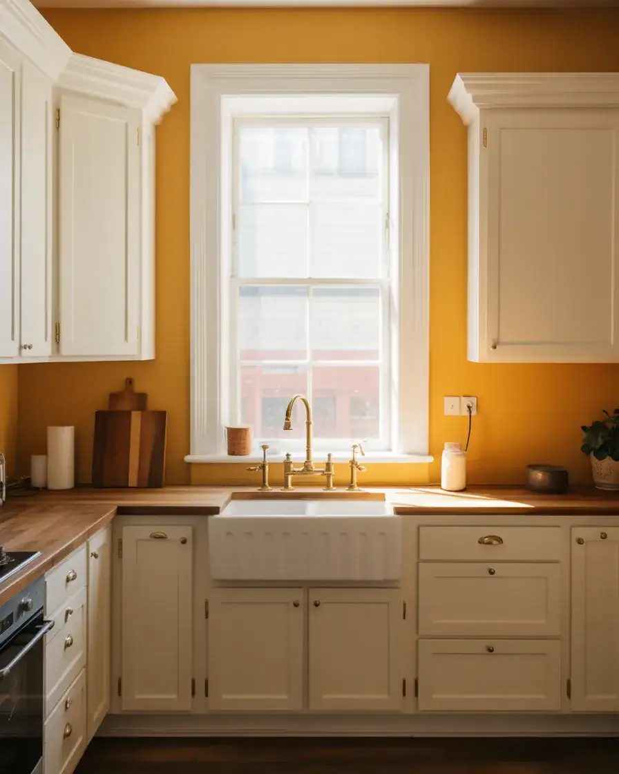 Mustard Walls With White Cabinets 2