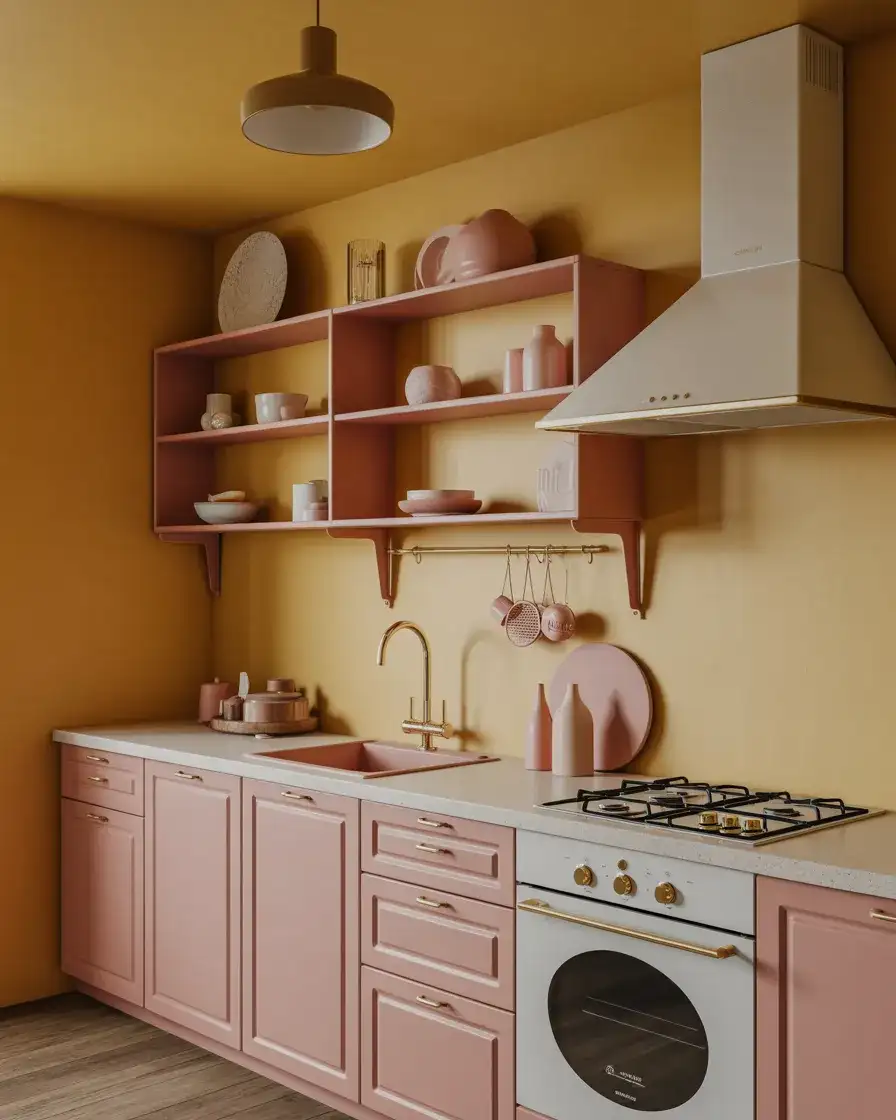 Mustard and Pink Kitchen With Retro Vibes 1