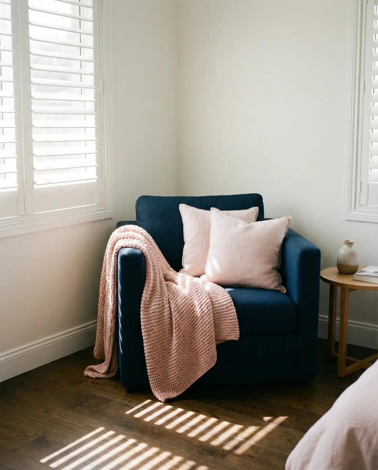 Navy Blue and Pink Bedroom with Classic Confidence 1