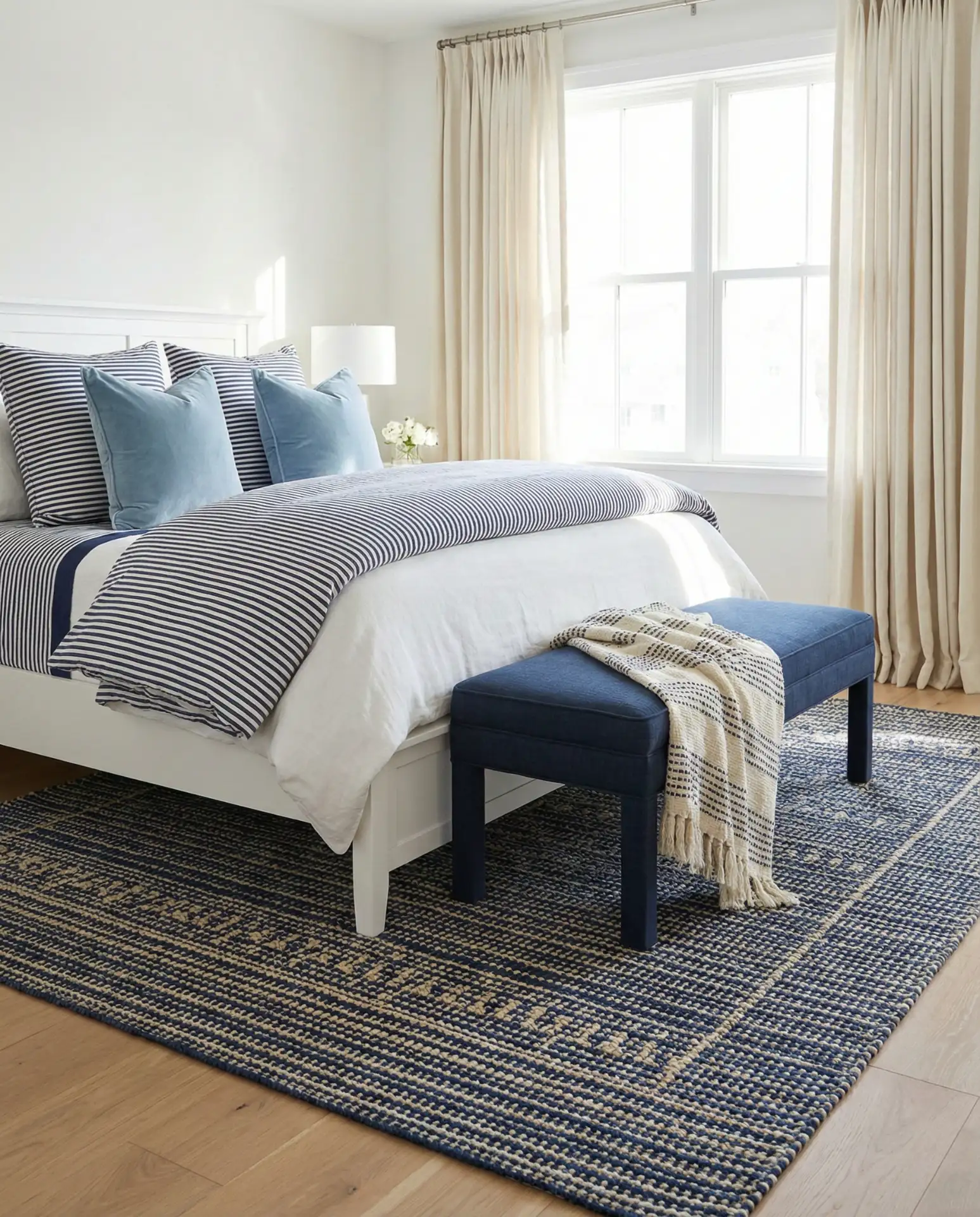 Navy and White Bedroom with Light Blue Accents 1