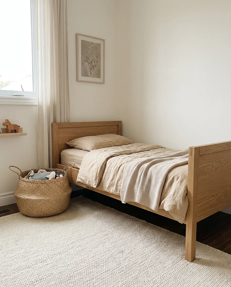 Neutral Calm Kids Room for Small Spaces 1