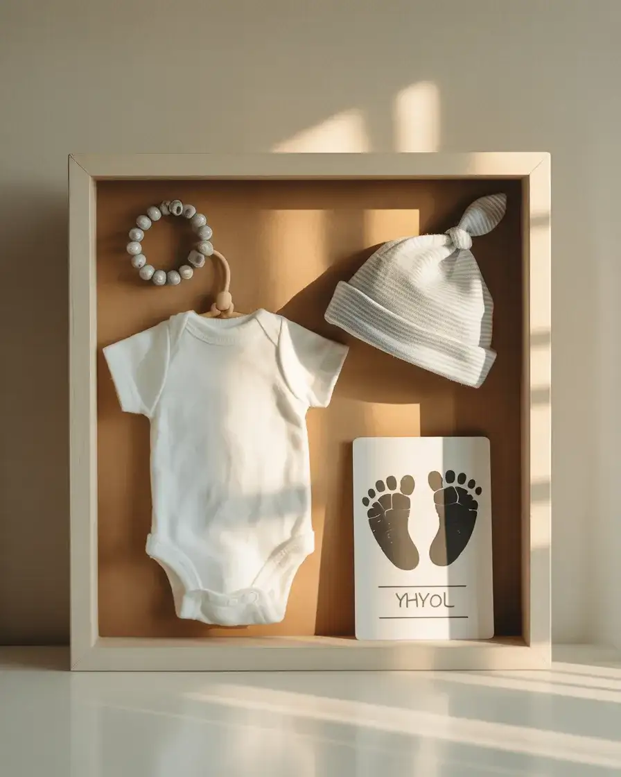 Newborn Hospital Bracelet and First Outfit Display 1