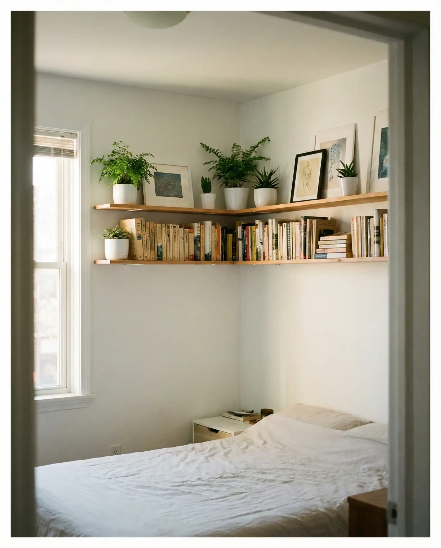 Overhead Bedroom Shelving for Books and Decor 1