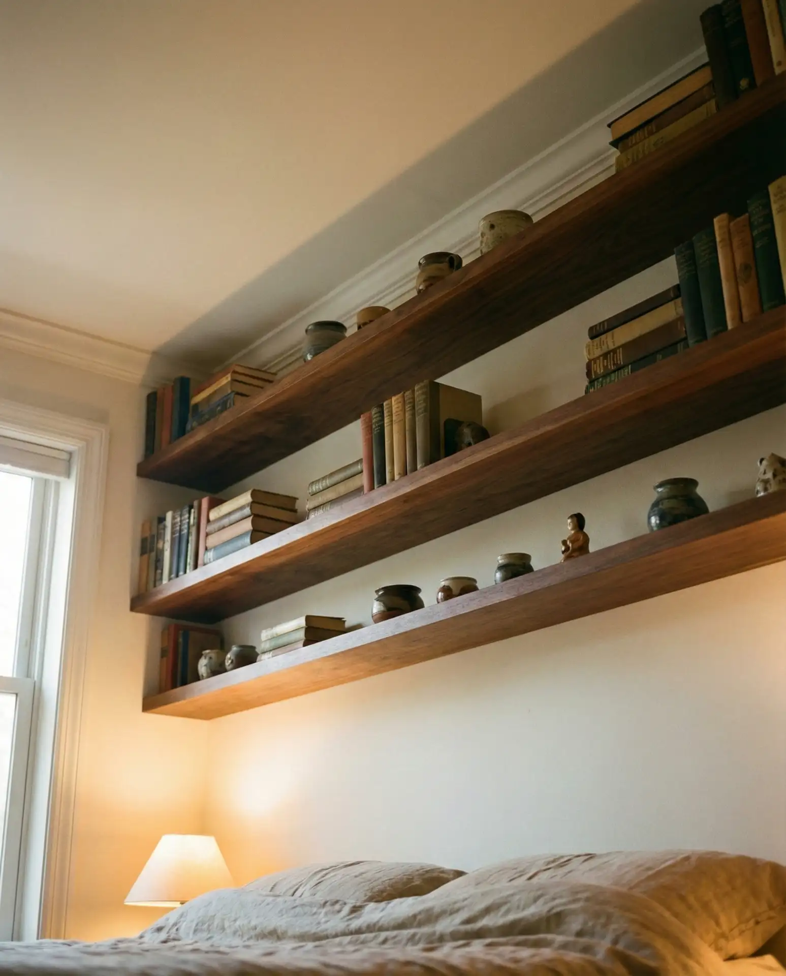 Overhead Bedroom Shelving for Books and Decor 2