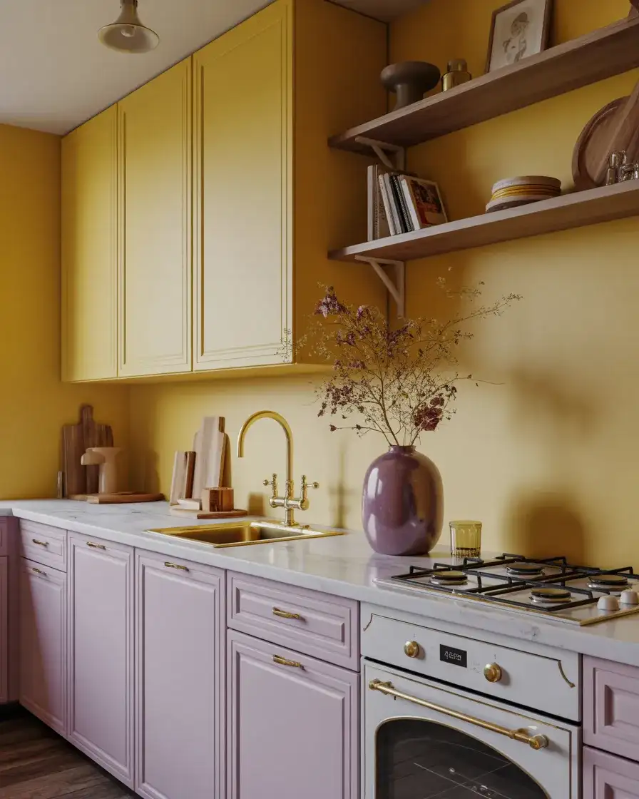 Pale Yellow and Purple Kitchen With an Eclectic Touch 1