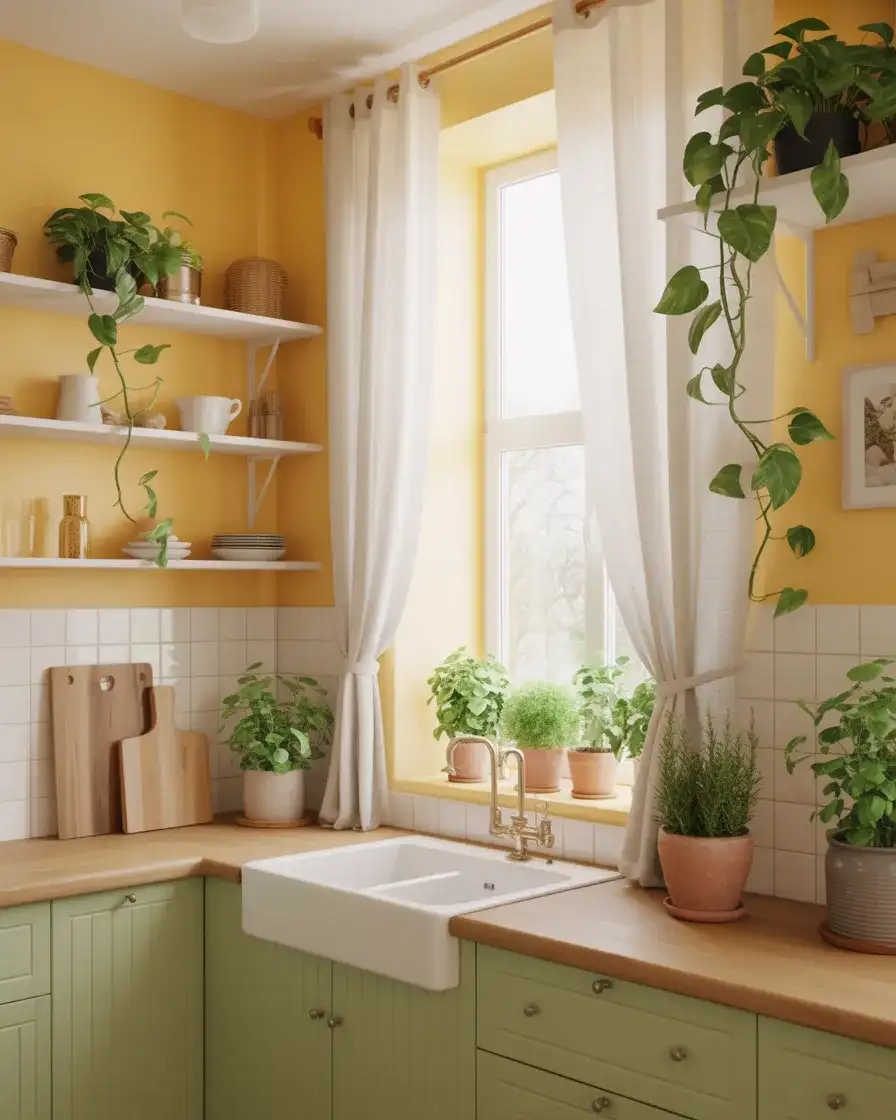 Pastel Yellow and Green Kitchen Garden Style 1