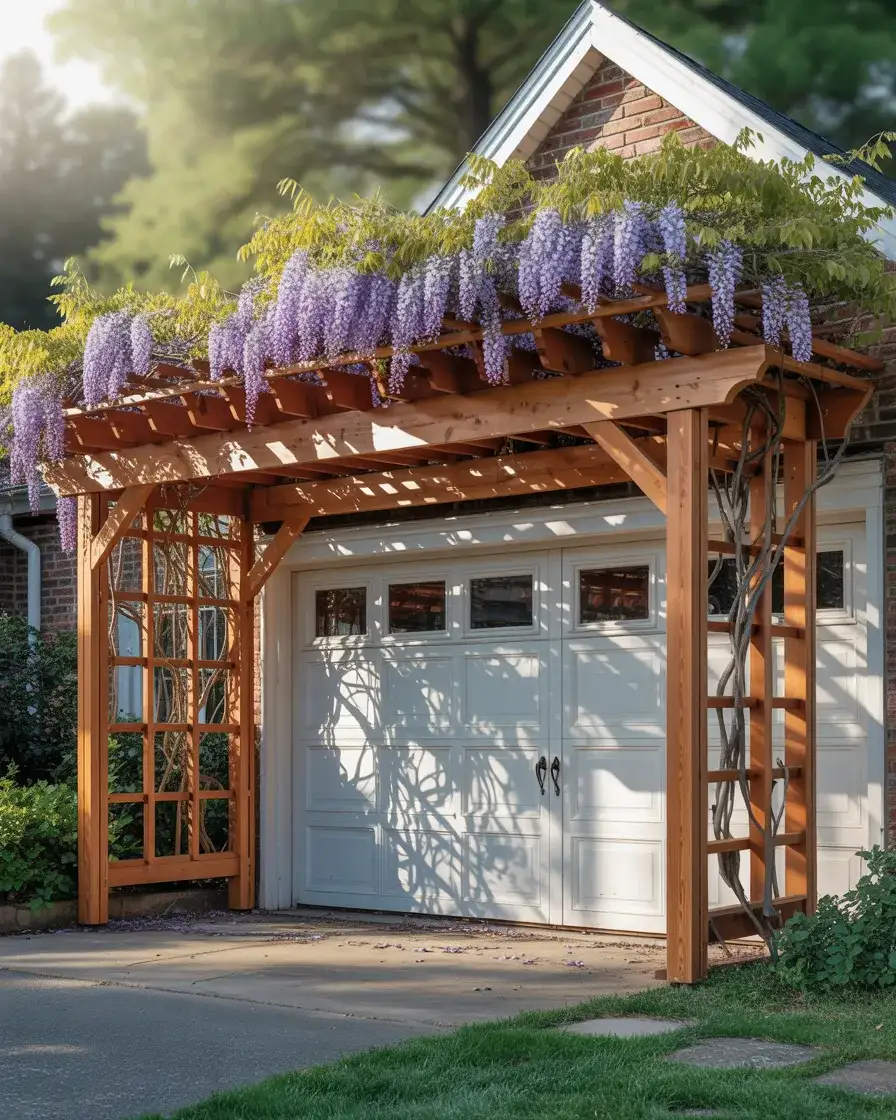 Pergola Over Garage Door with Climbing Vines 1
