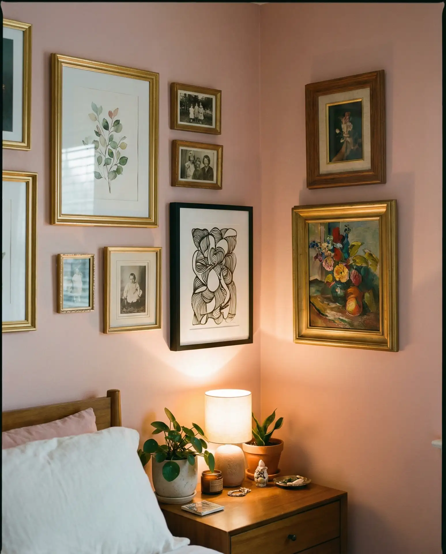 Pink Bedroom with Gallery Wall and Maximalist Art 1