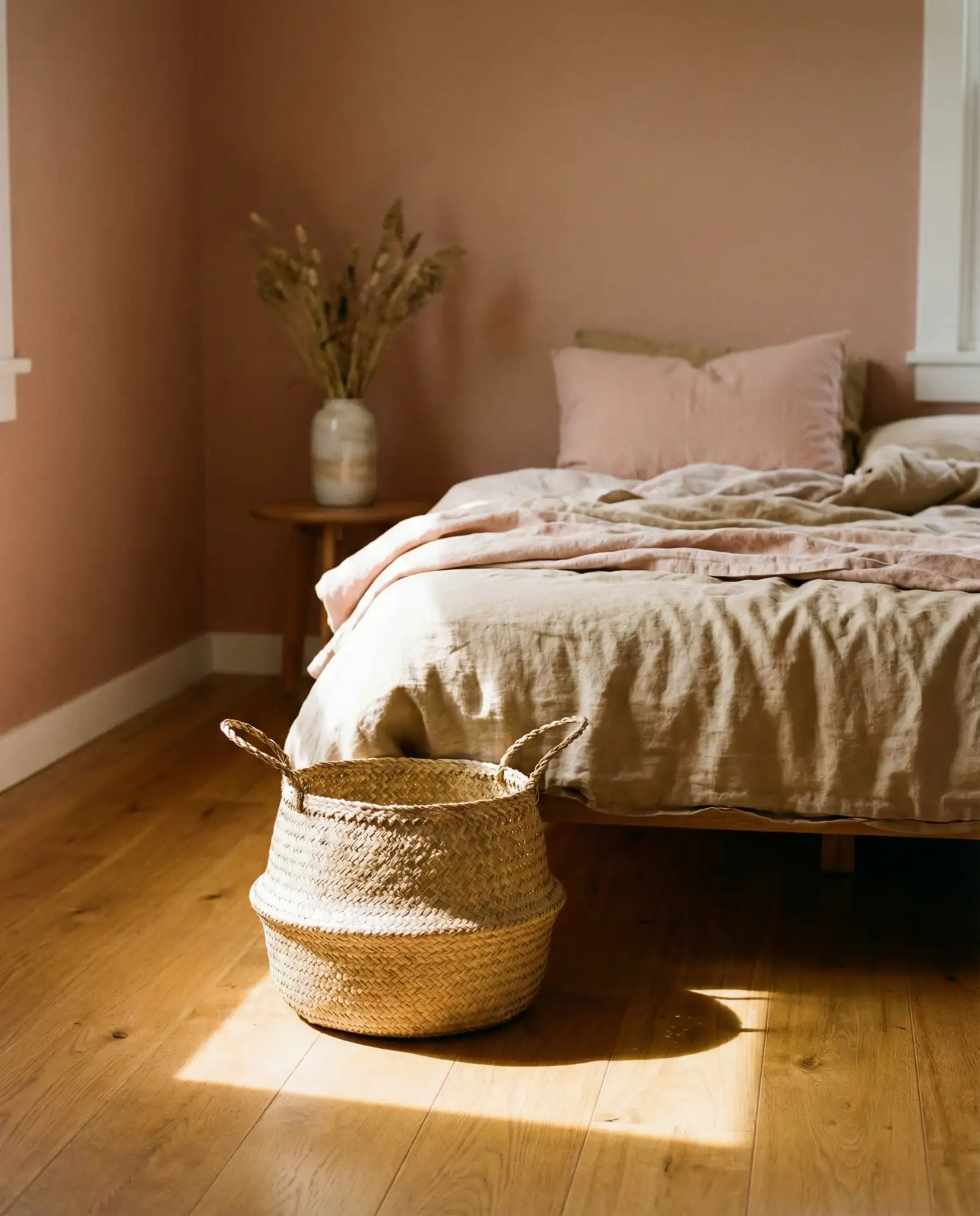 Pink and Beige Bedroom with Warm Organic Warmth 1