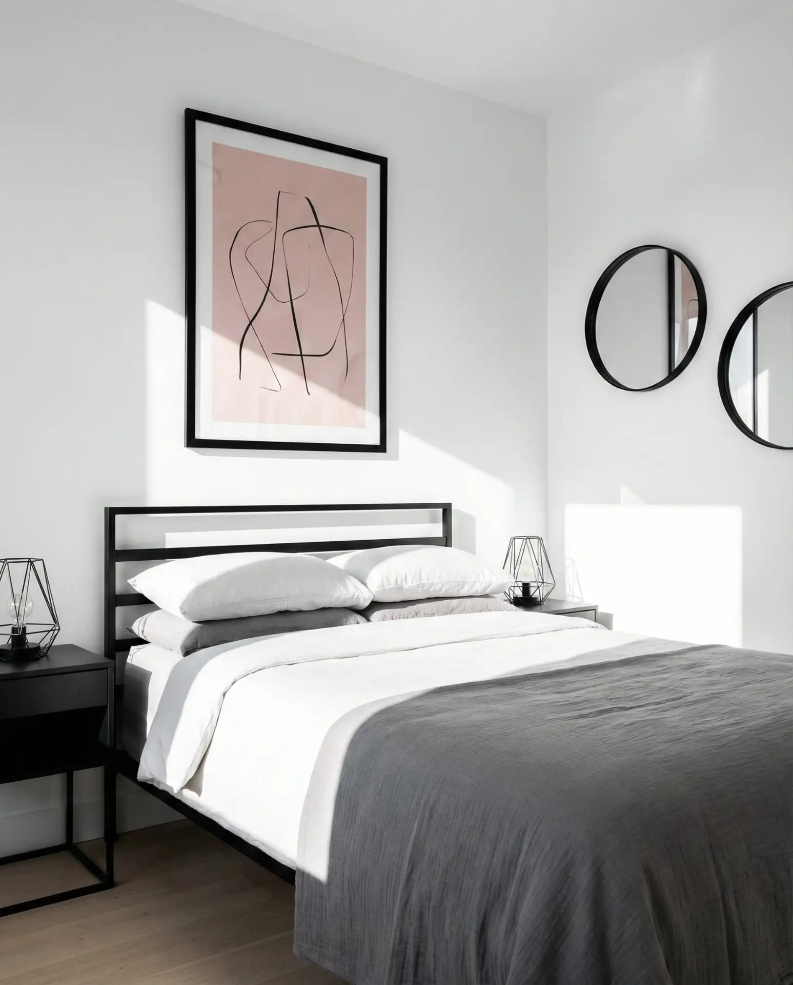 Pink and Black and White Bedroom with Graphic Edge 1