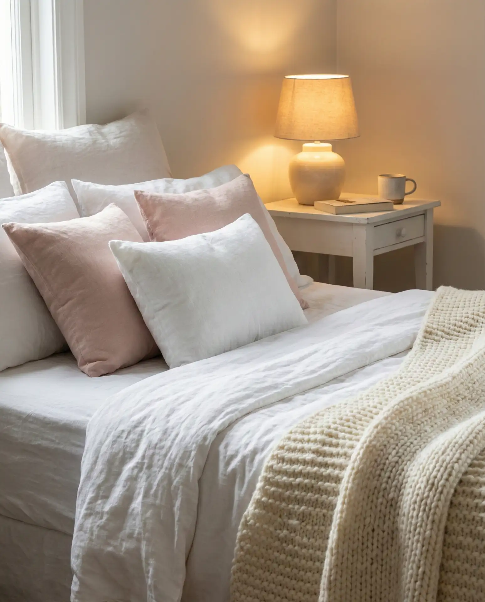 Pink and White Bedroom with Soft Layered Textures 2