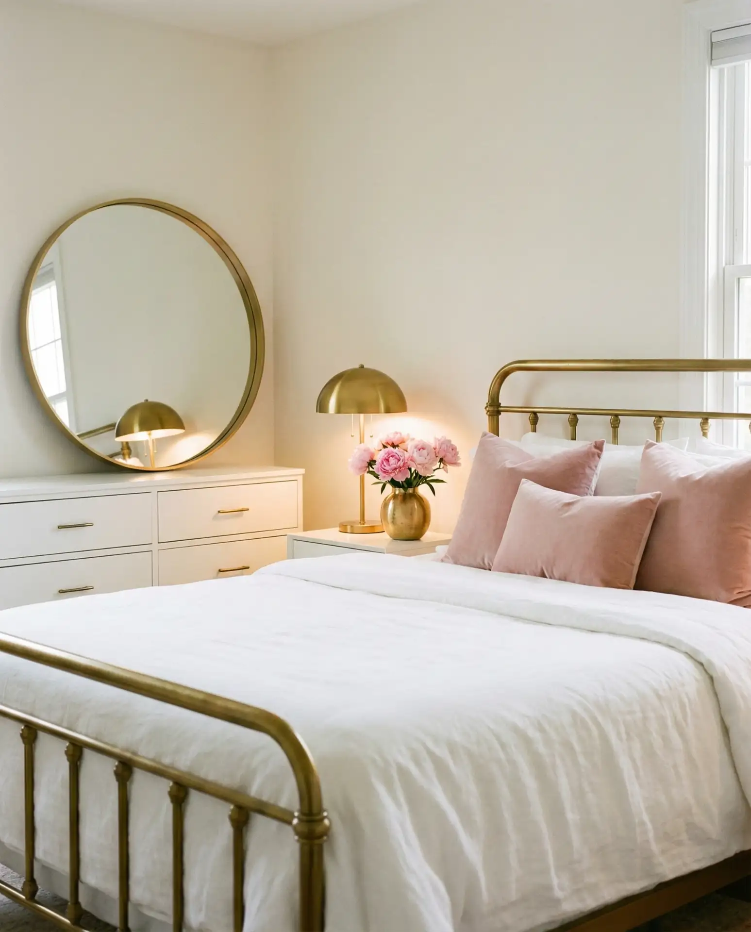 Pink and White Romantic Bedroom with Gold Accents 1