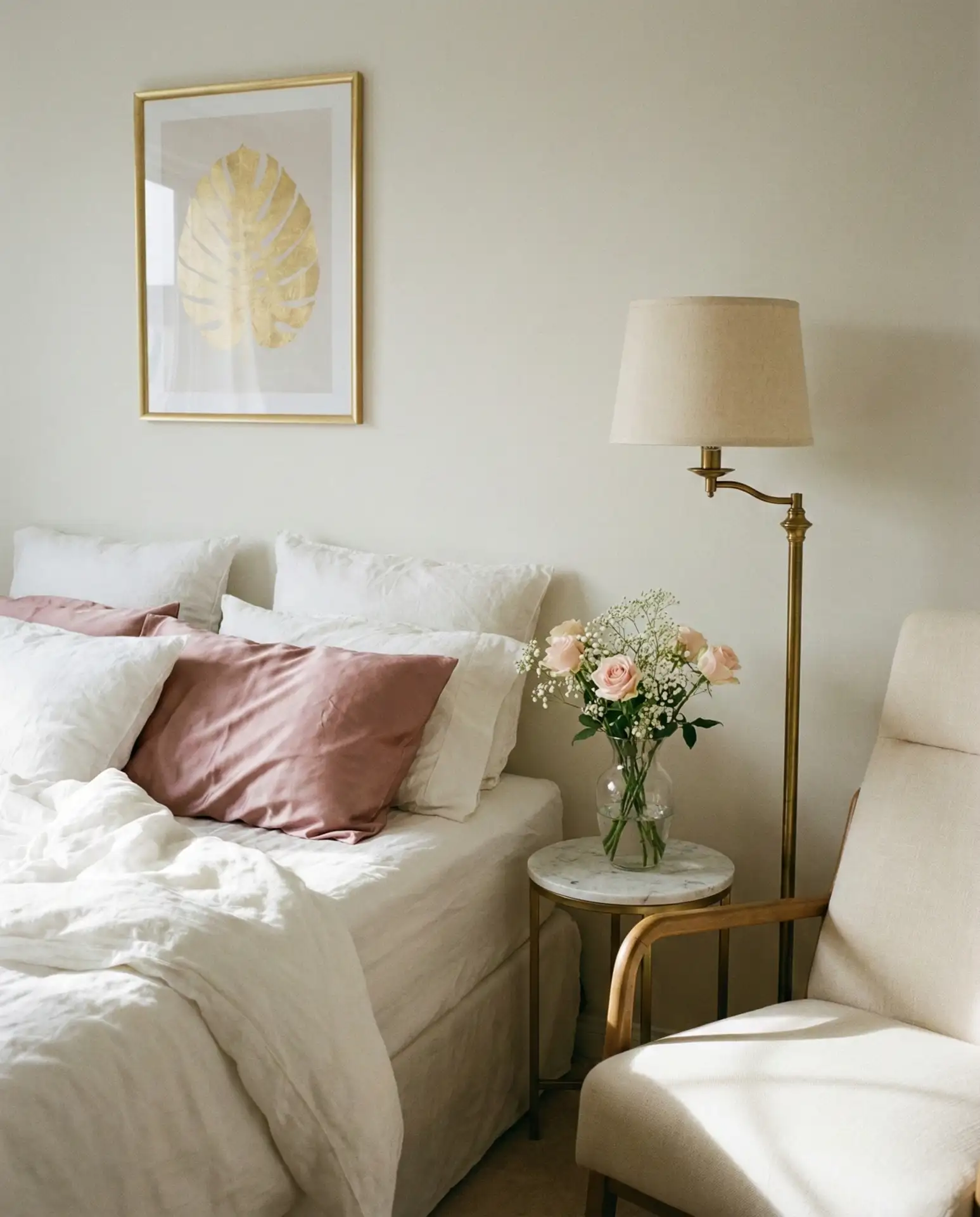 Pink and White Romantic Bedroom with Gold Accents 2