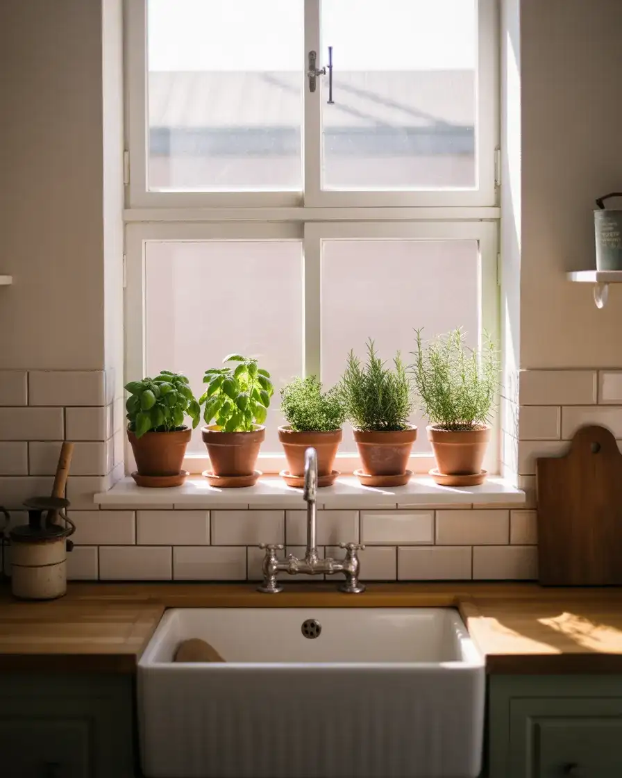 Potted Herbs as Living Sink Decor 1