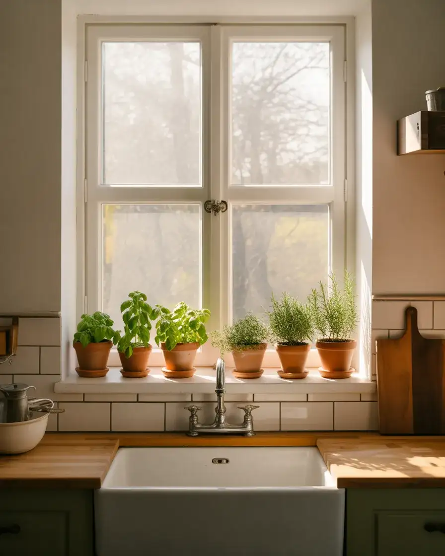 Potted Herbs as Living Sink Decor 2