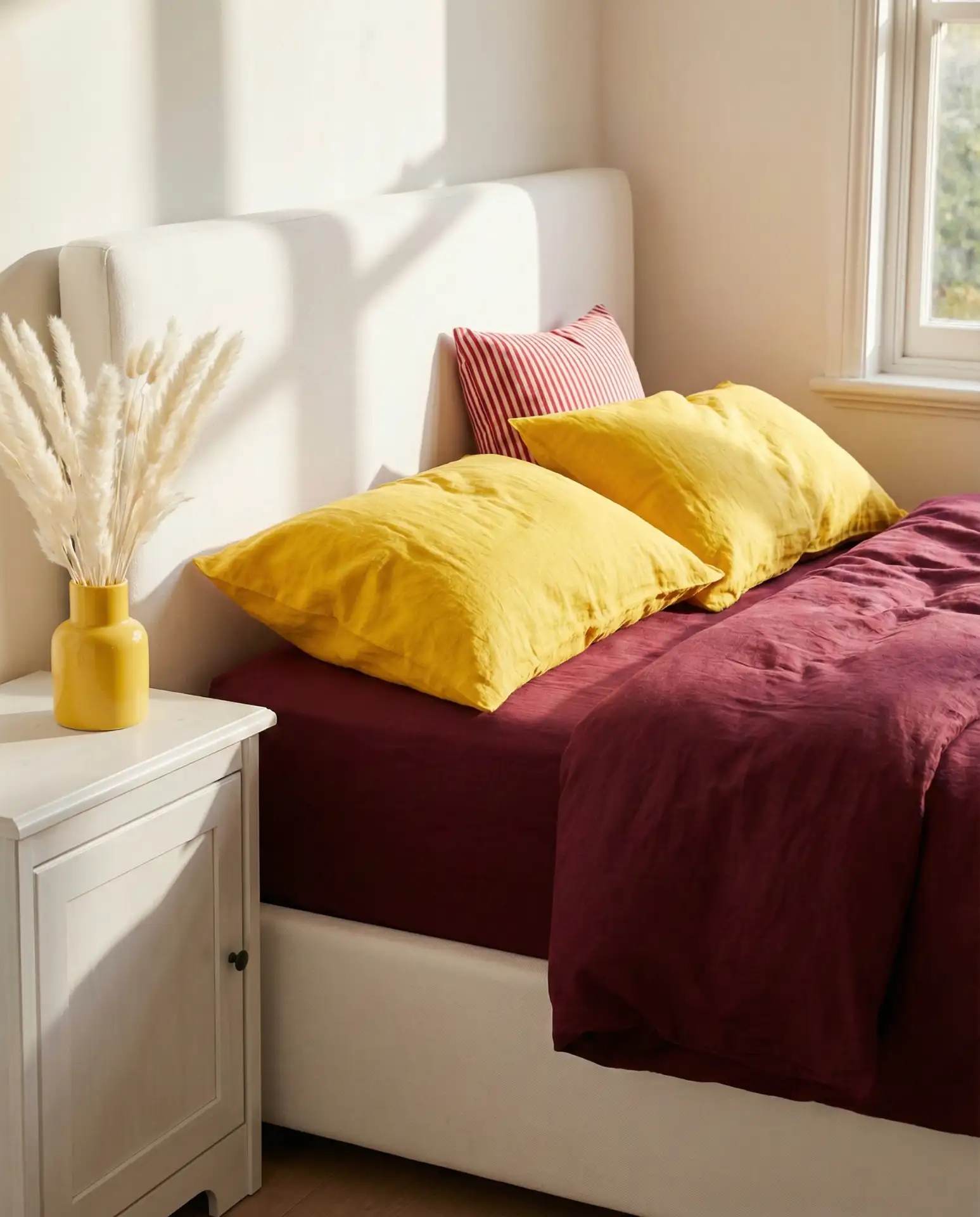 Red and White Bedroom with Bold Yellow Accents 2