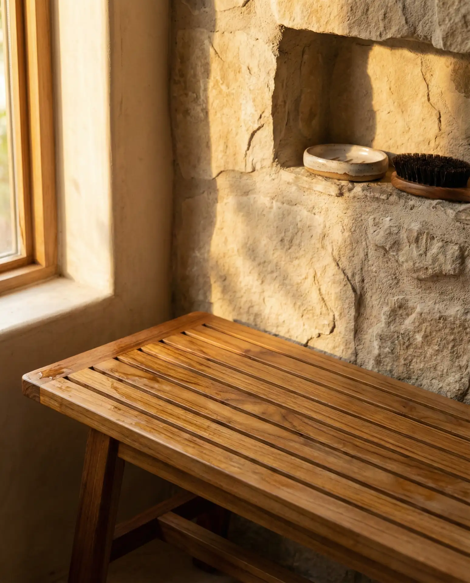 Rustic Bench Shower in a Master Bath with Warm Wood 2