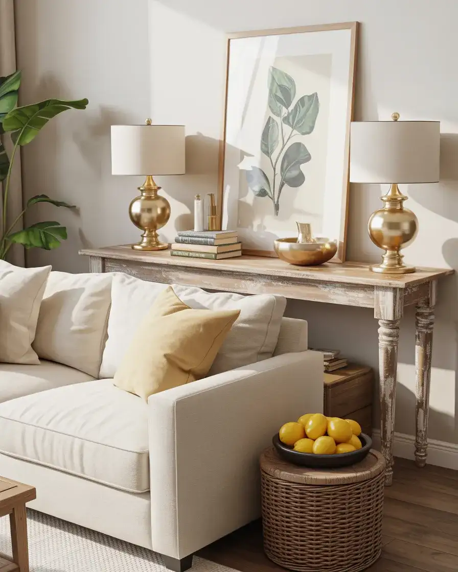 Rustic Wood Console Behind Sofa 2