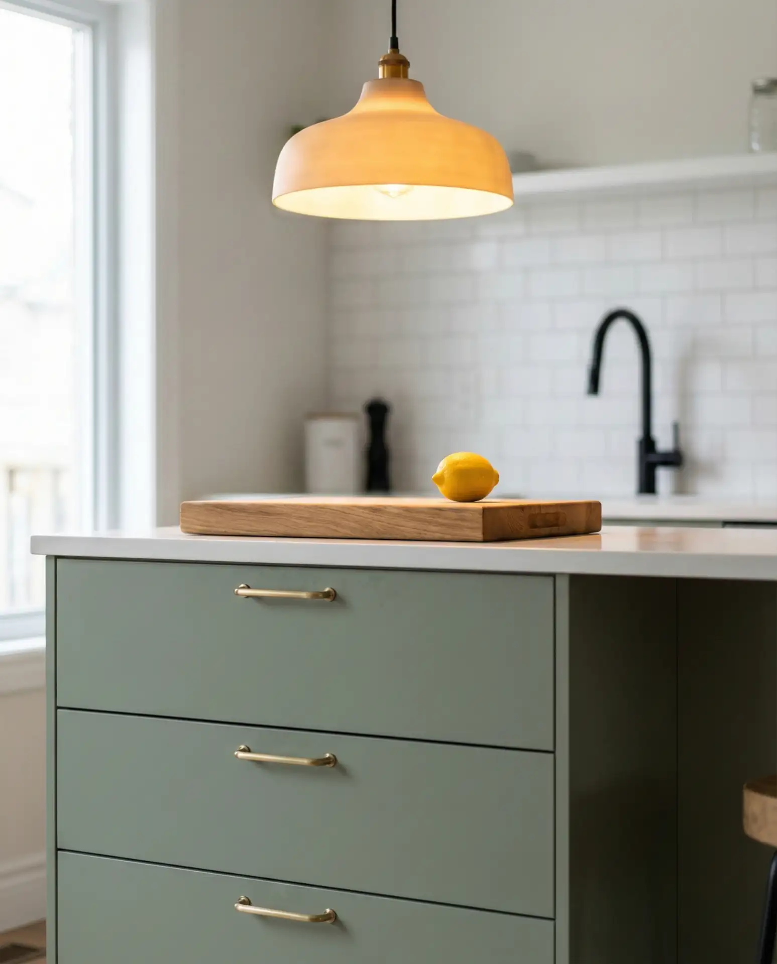 Sage Green Cabinetry with Brushed Brass Hardware 2