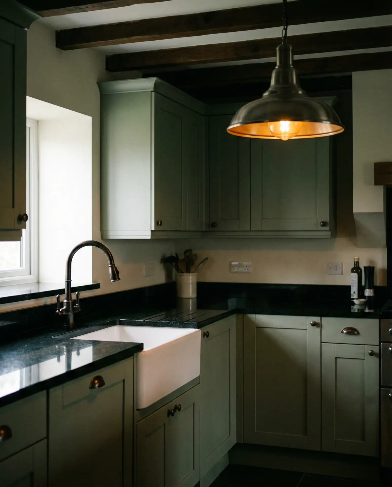 Sage Green Kitchen with Industrial Appliances 2
