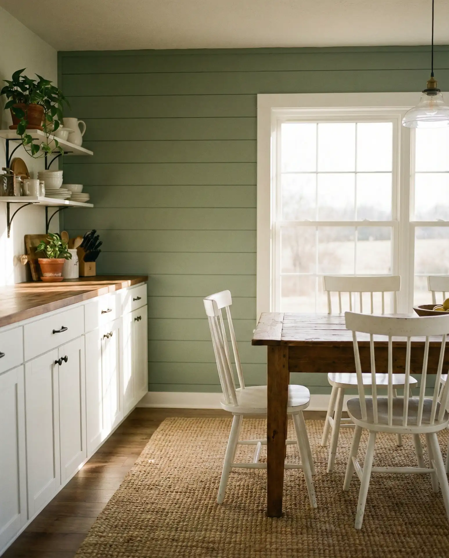 Sage Green Kitchen with Shiplap Accent Wall 2