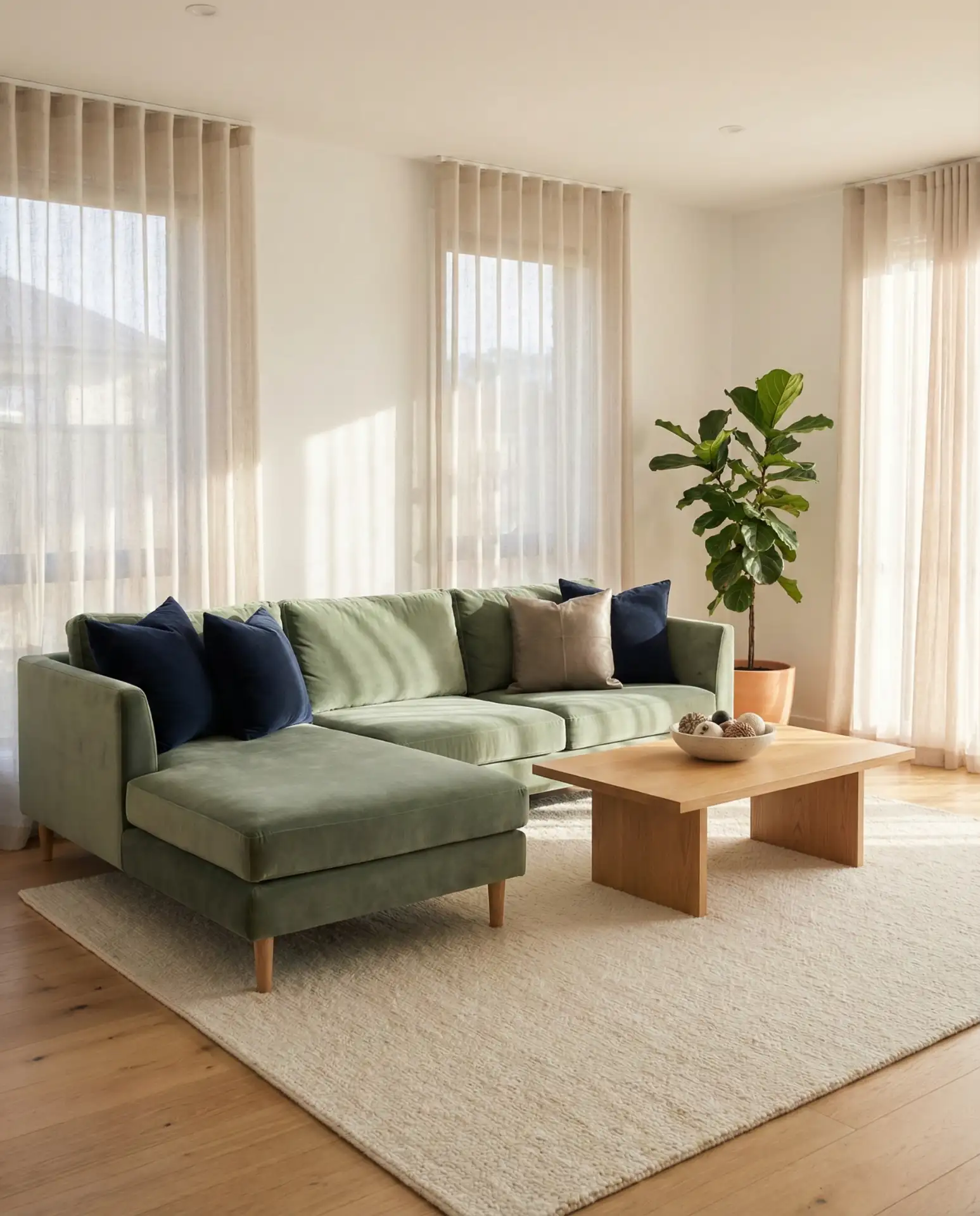 Sage Green Sectional with Navy Pops 1