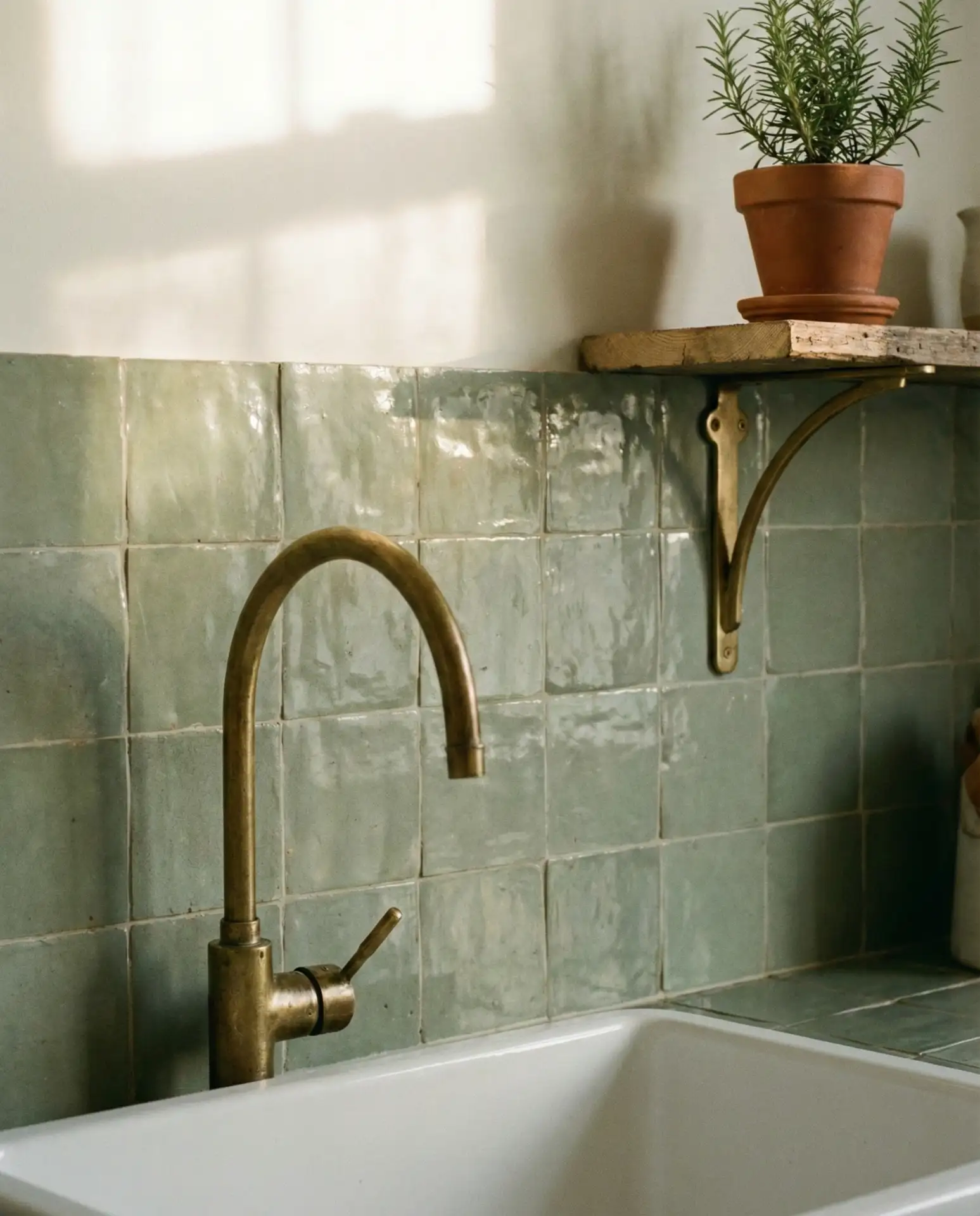 Sage Green Tiles and Brass Kitchen Design 2