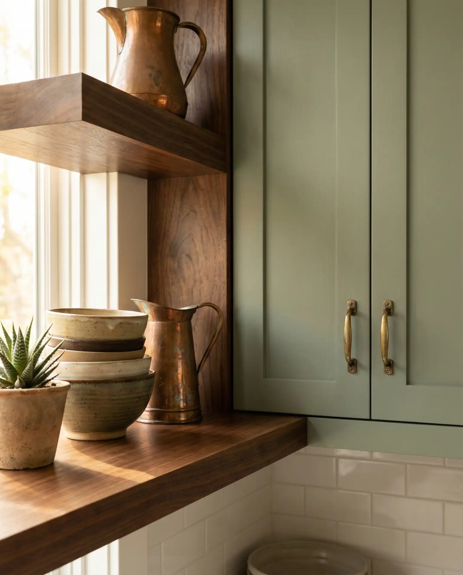 Sage Green and Dark Wood Kitchen 1